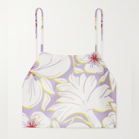 RACIL Cropped Floral-print Cotton Top In Lilac - Picture 1 of 7